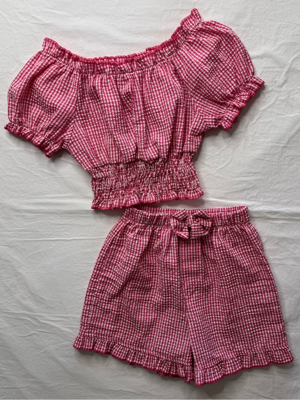 Bluby - Pink Gingham Two-Piece Set - Crop Top & Shorts